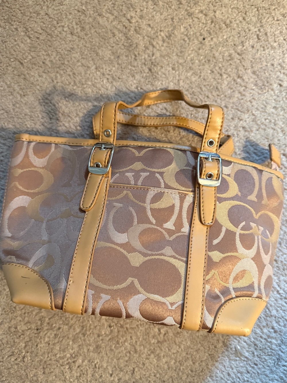 Vintage Coach Signature Tan and Gold Tote Bag